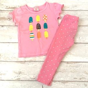 Girls 3T Outfit Pink Hearts Print Leggings Popsicle Ice Cream Print Shirt Top